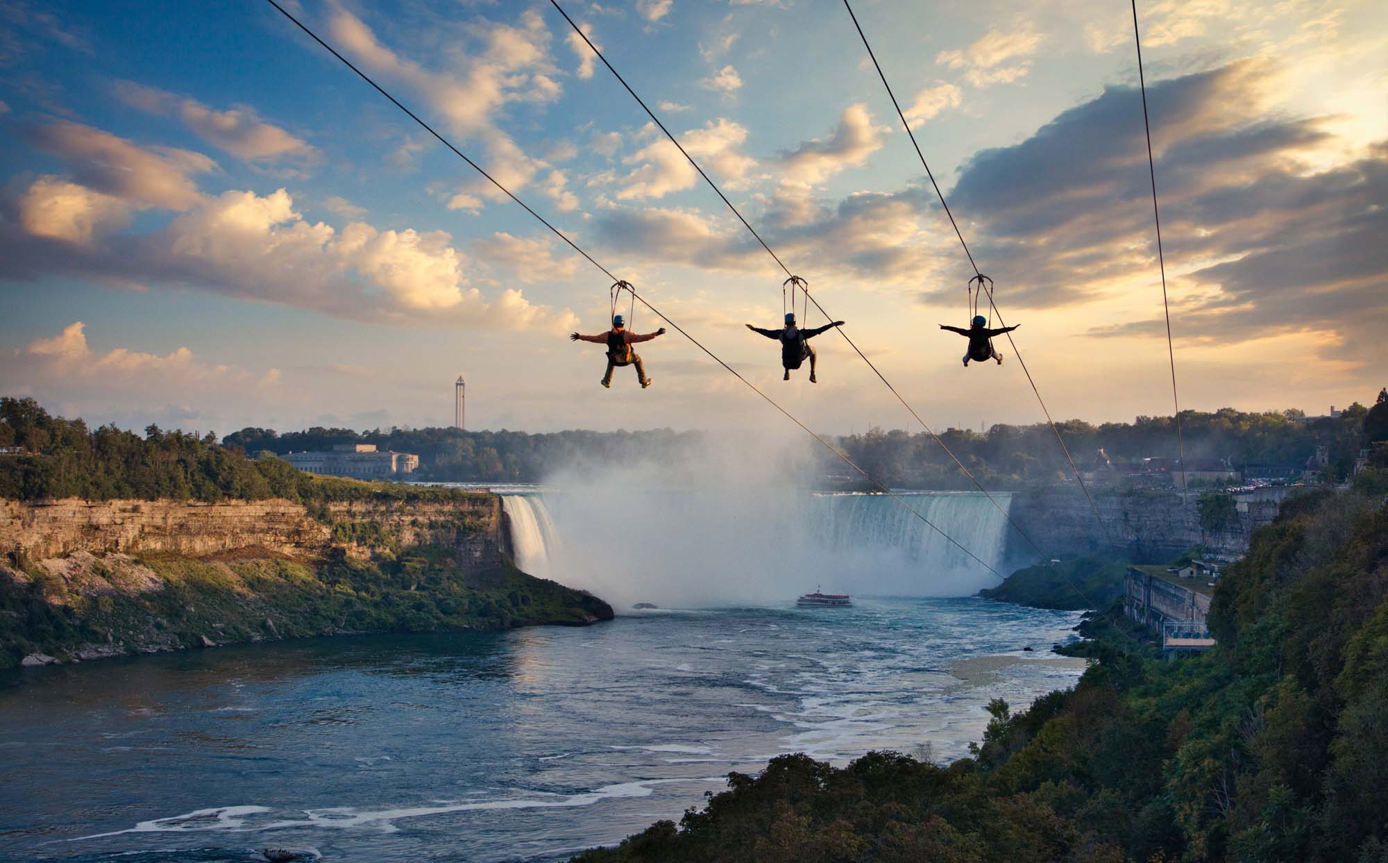 Niagara Falls zipline at sunset