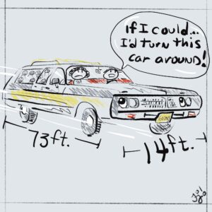 kids drawing of the family car