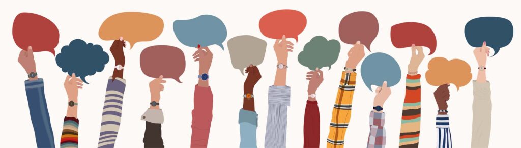 art of hands holding speech bubbles